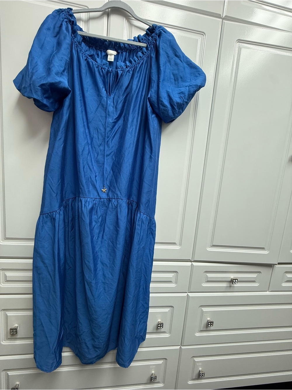 H&M Blue Puff Sleeve Midi Dress